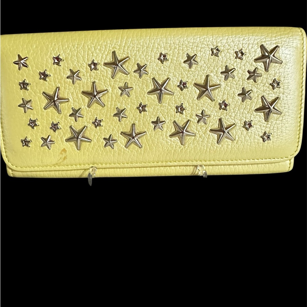 Jimmy Choo Yellow Leather Star-Studded Wallet With Dust Cover